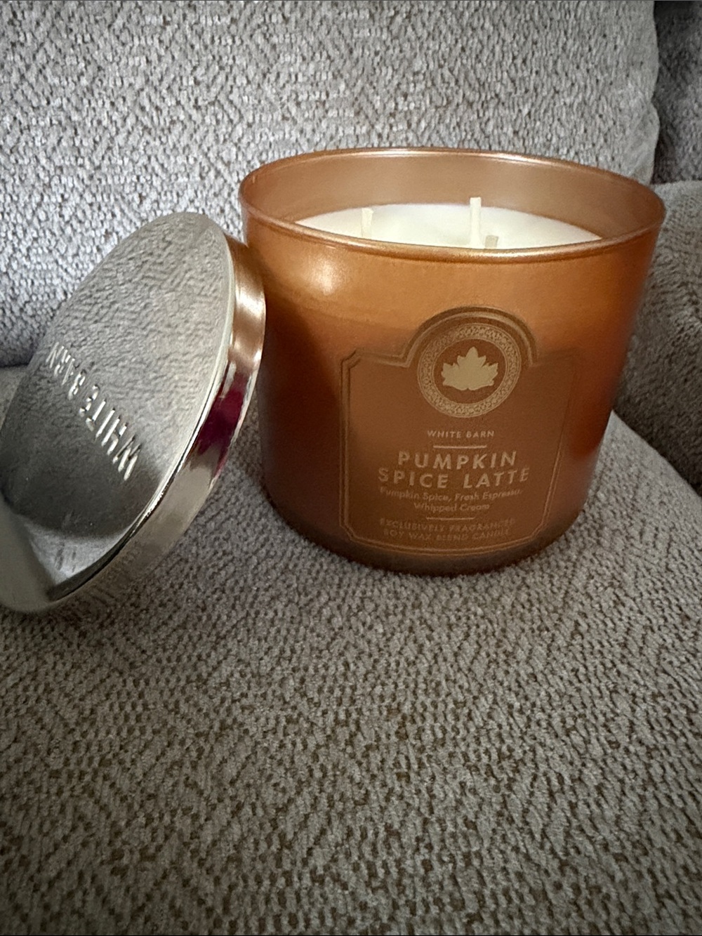 White Barn Pumpkin Spice Latte Candle — Copper Brown Finish